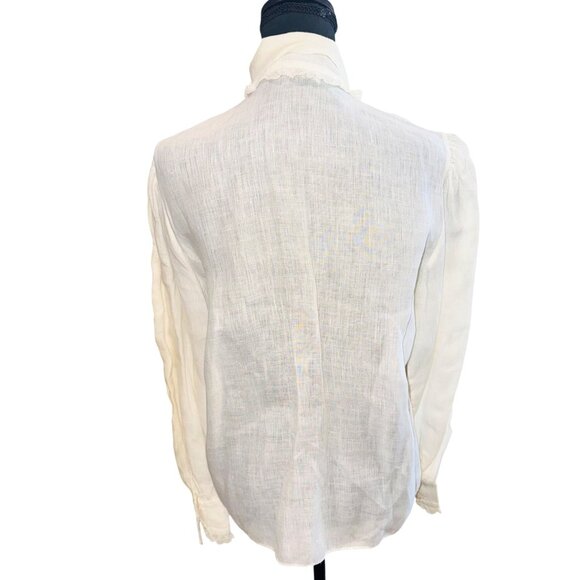 Vintage Gloria Sachs Prairie Peasant 80s White Pleated Lace Cotton Blouse 10 - Picture 3 of 14